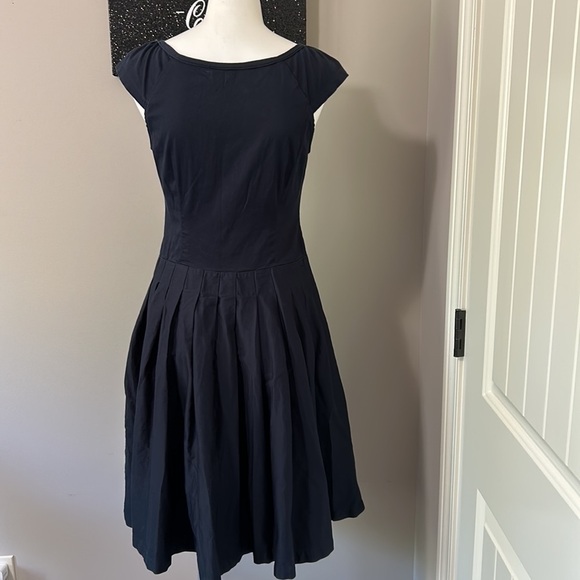 KATE SPADE Navy Blue Fit and Flare Bow Cap Sleeves Dress Sz 4 - Picture 7 of 11